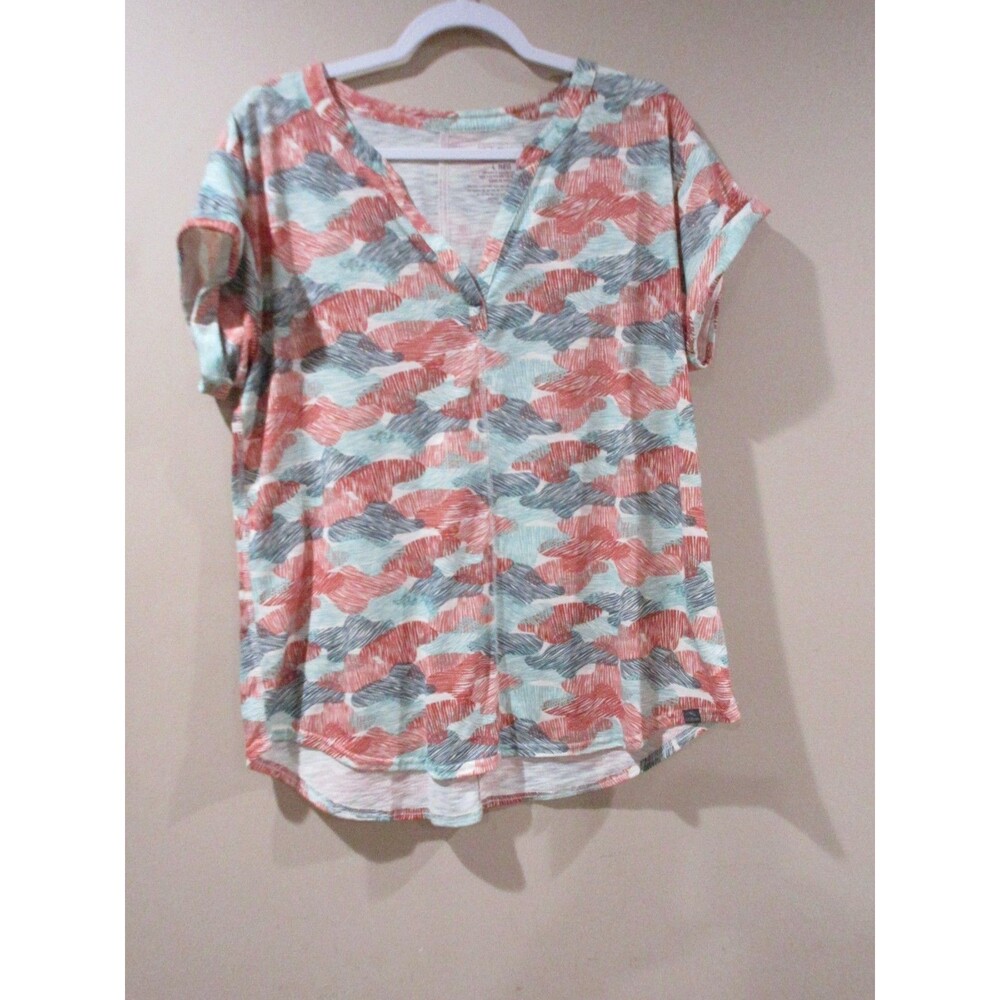 L.L.Bean Shirt Women L Reg Multicolor Geometric Print All Over V Neck Pullover